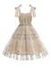 1950s Embroidered Mesh Lace-Up Sweetheart Neck Dress