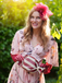 Pink Flowers And Birds Bowknot V-Neck Dress