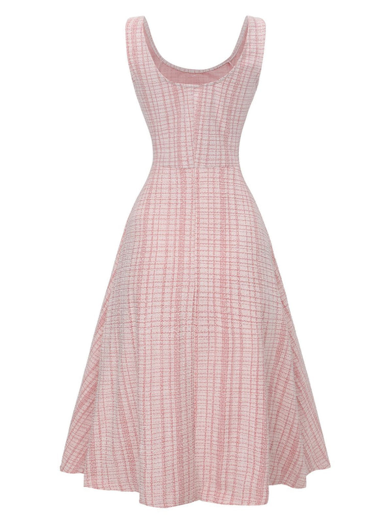 Pink 1940s Tweed Button-Front Midi Dress