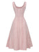Pink 1940s Tweed Button-Front Midi Dress