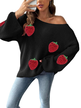 1940s 3D Strawberry Surplice Patchwork Sweater