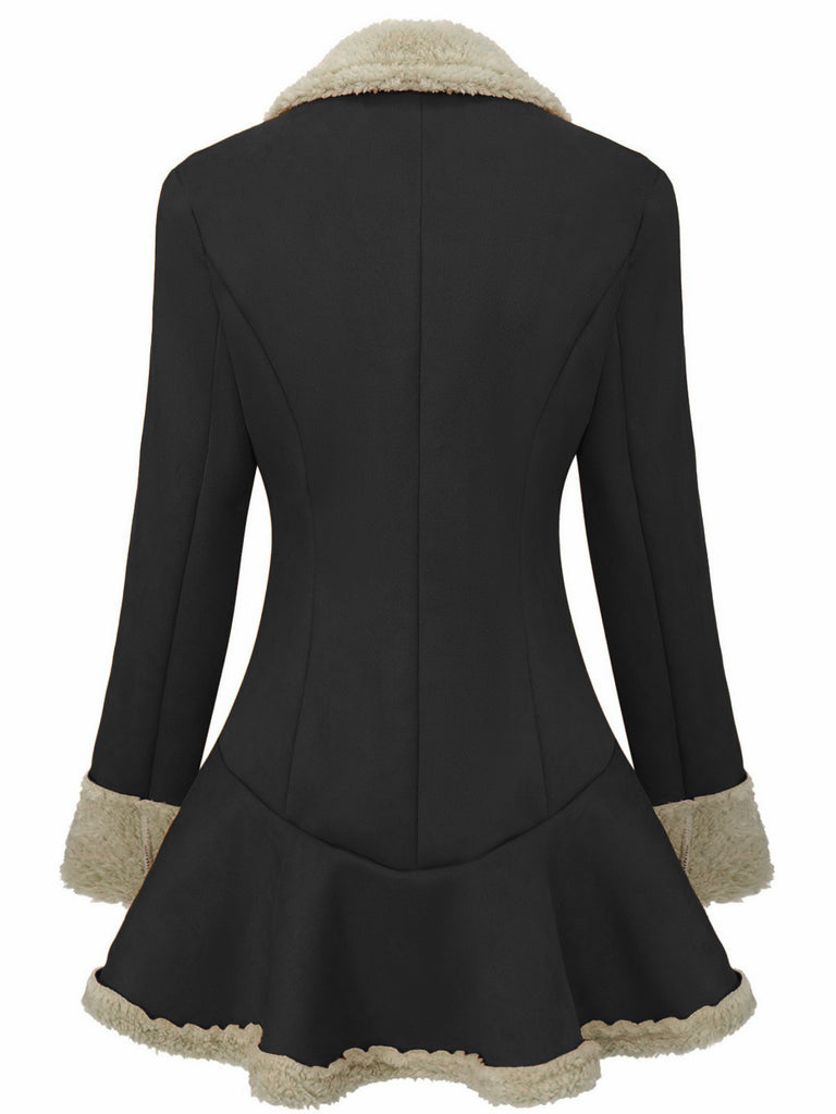 Black 1970s Lapel Flared Hem Suede Jacket