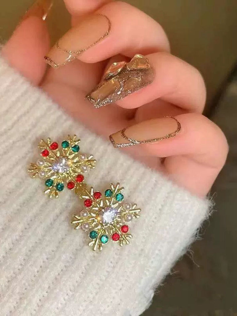 Vintage Christmas Snowflake Rhinestone Earrings