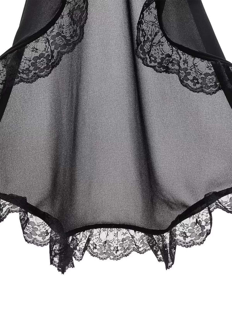 Black Lace Trimmed Chiffon Long Flared Sleeves
