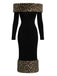 Black 1930s Leopard Fur Patchwork One-shoulder Dress