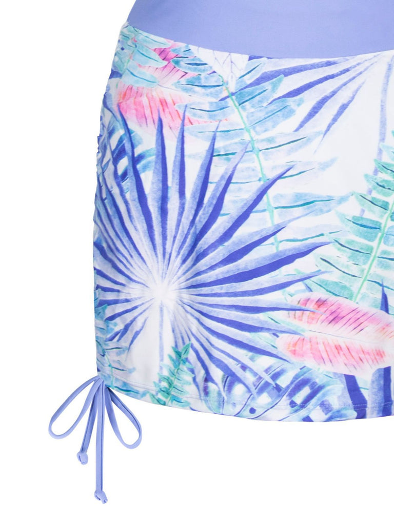 Lavender 1950s Tropical Plant Drawstring Swimsuit