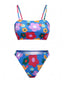 Blue 1960s Cartoon Floral Spaghetti Straps Swimsuit