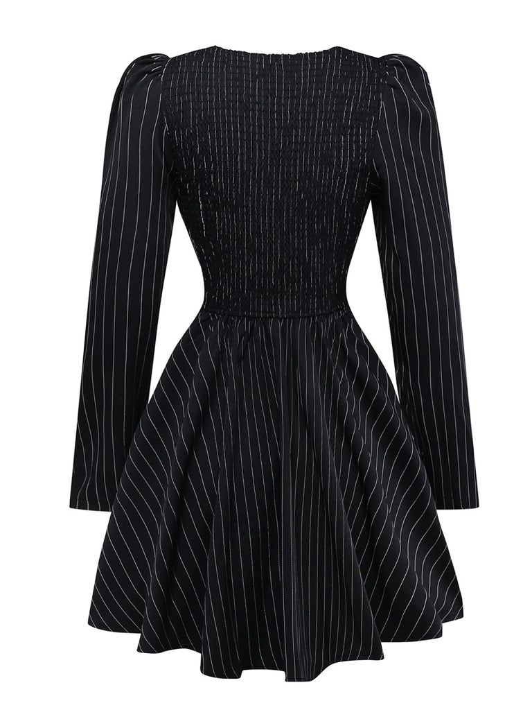 Black 1950s Leopard Vertical Stripe Waist Dress