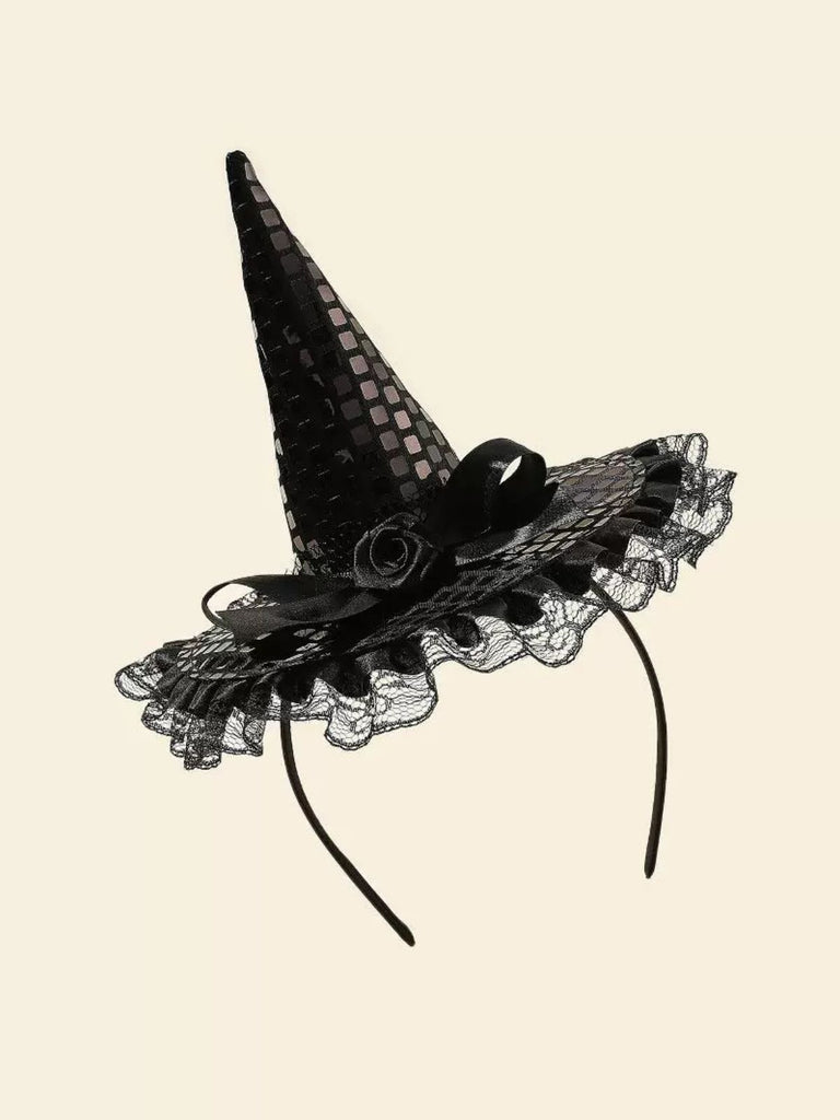 Black Gothic Lace Rose Wizard Hat Headband
