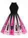 [Pre-Sale] Black&Pink 1950s Halloween Spooky Print Swing Dress