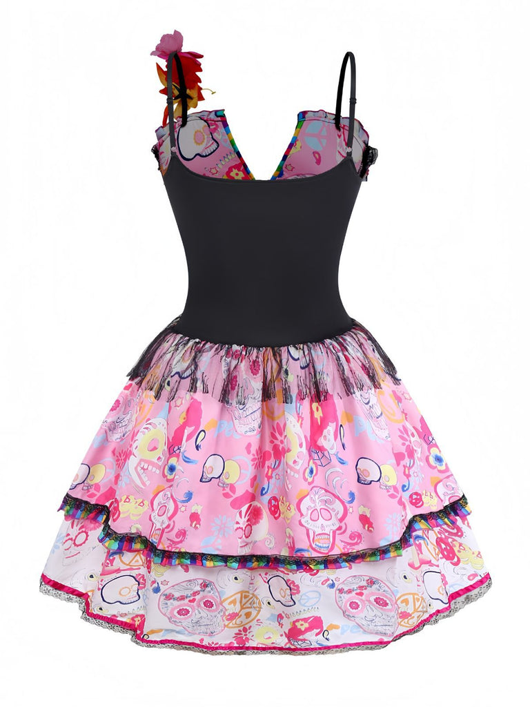1970s Rainbow Halloween Print Vampire Bride Dress