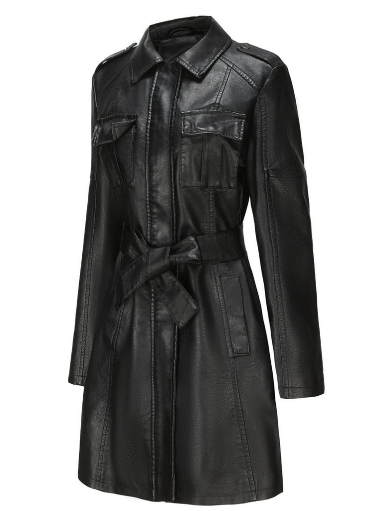 1960s Lapel Belted Long Leather Jacket