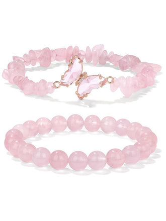 Crystal Beaded Butterfly Charm Bracelet Set