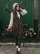 Brown 1960s Plaid Bow Tie Button Swing Dress