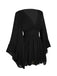 [Plus Size] Black 1980s Solid V-Neck Flare Dress
