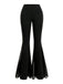 [Plus Size] Black 1930s High-Waist Mesh Panels Flare Pants
