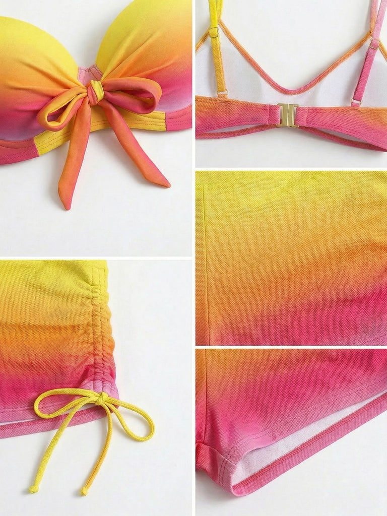 1960s Gradient Lace-Up Trunks Bikini Set