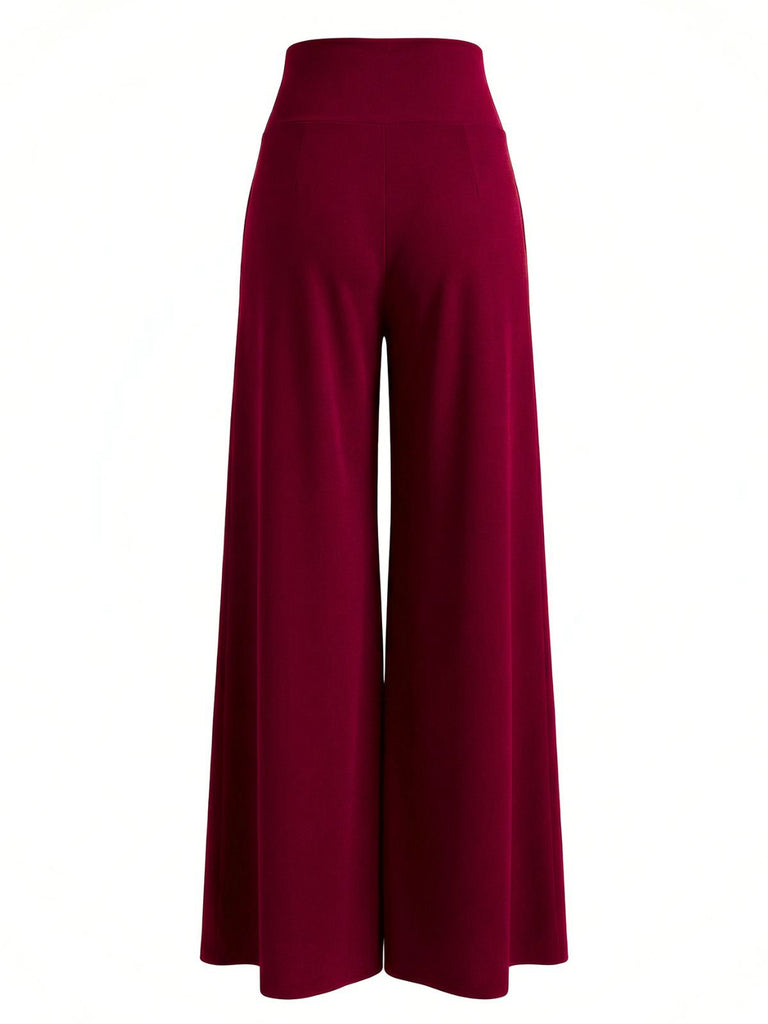 1950s Solid High Waist Double Breasted Wideleg Pants