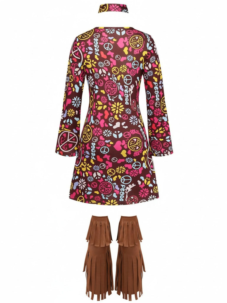 3PCS 1970s Vintage Fringe Hippie Costume Set