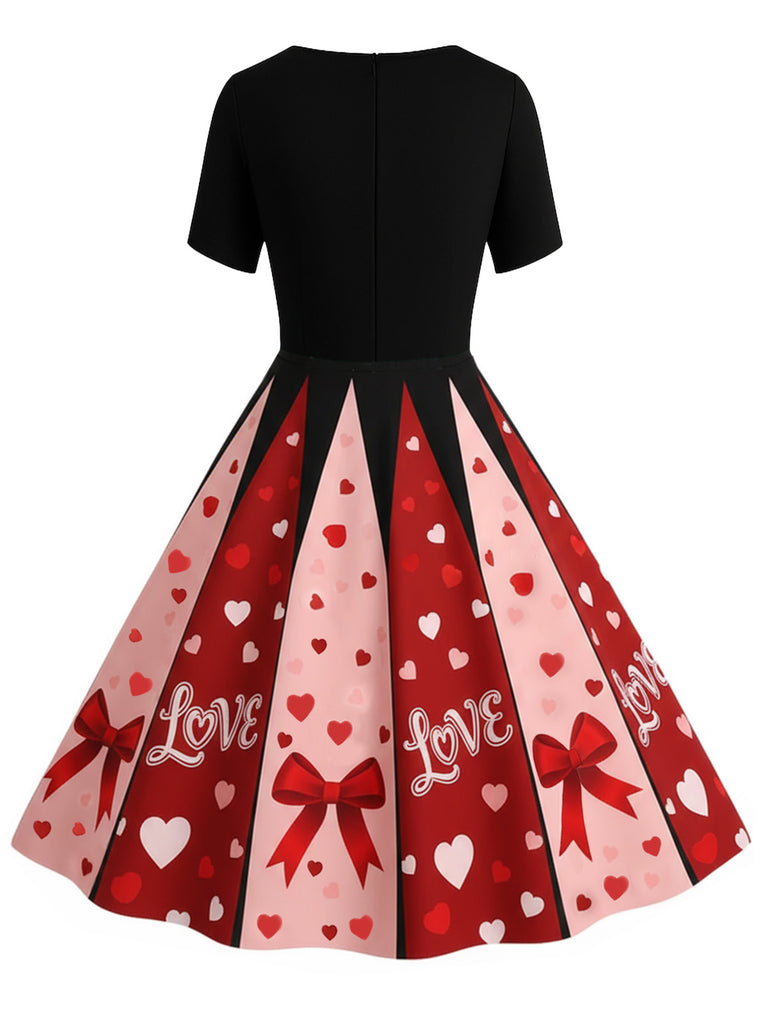 [Pre-Sale] 1950s Valentine Heart Bow Print Swing Dress