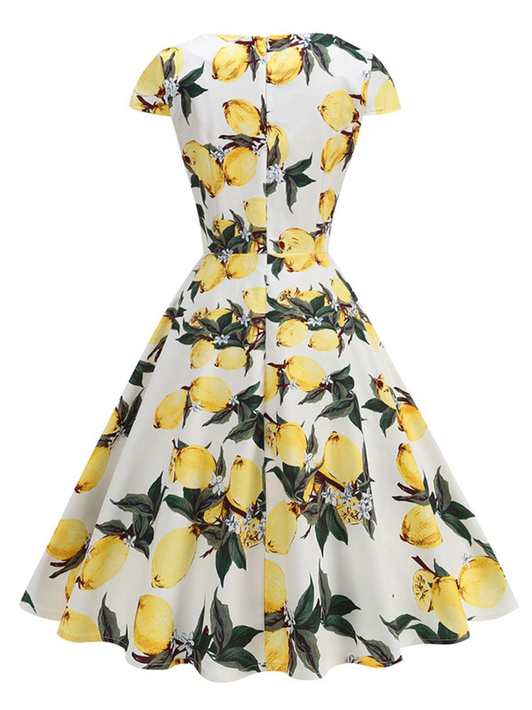 Yellow 1950s Surplice V-Neck Lemon Dress