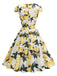 Yellow 1950s Surplice V-Neck Lemon Dress