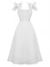 White 1940s Solid Lace-Up Button Dress