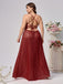 [Plus Size] Burgundy Glitter Spaghetti Strap Backless Maxi Dress