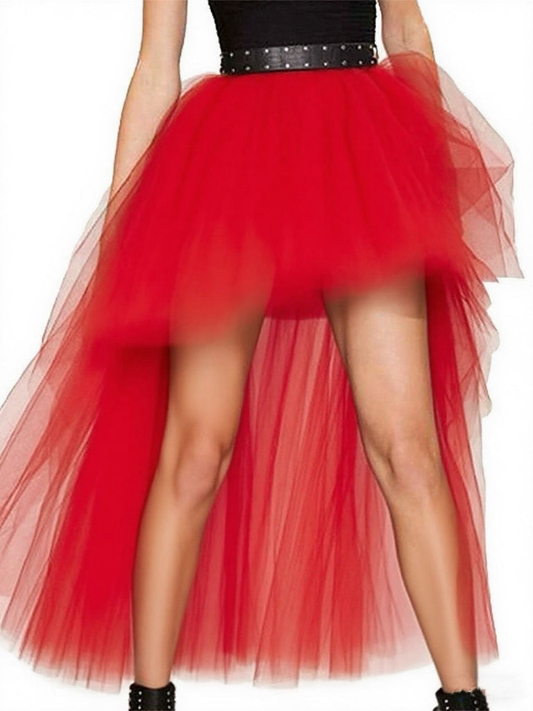 1960s Solid High-Low Hem Mesh Skirt