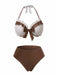 [Pre-Sale] 3PCS Brown 1970s Polka Dot Ruffle Halter Swimsuit Set