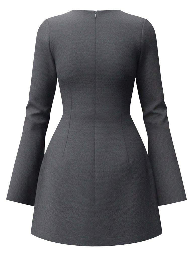 1960s Long Sleeve Faux Pockets Solid Dress