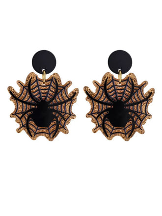 Vintage Black Spider & Spiderweb Earrings