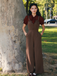 Red 1930s Mesh Patchwork Vertical Stripe Jumpsuit