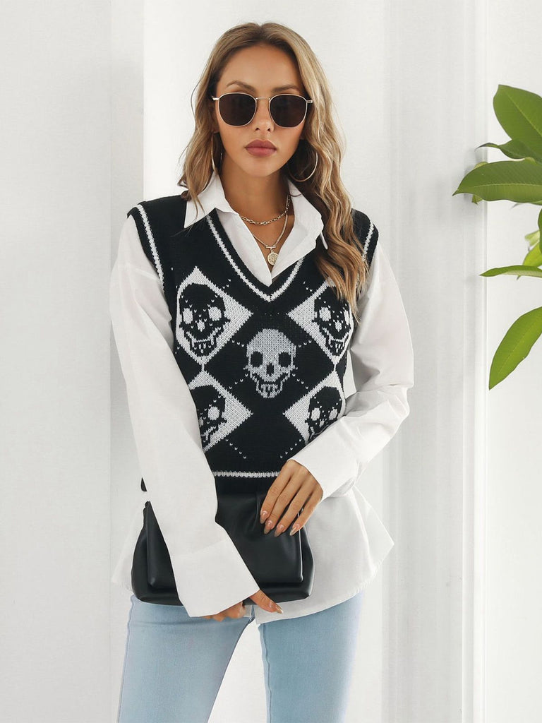 1980s Halloween Skull Arygle Sweater Vest