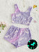 2PCS 1970s Glowing Colorful Print Flannel Pajama Set