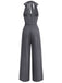 1940s V-Neck Halter Buttoned Pinstripe Jumpsuit