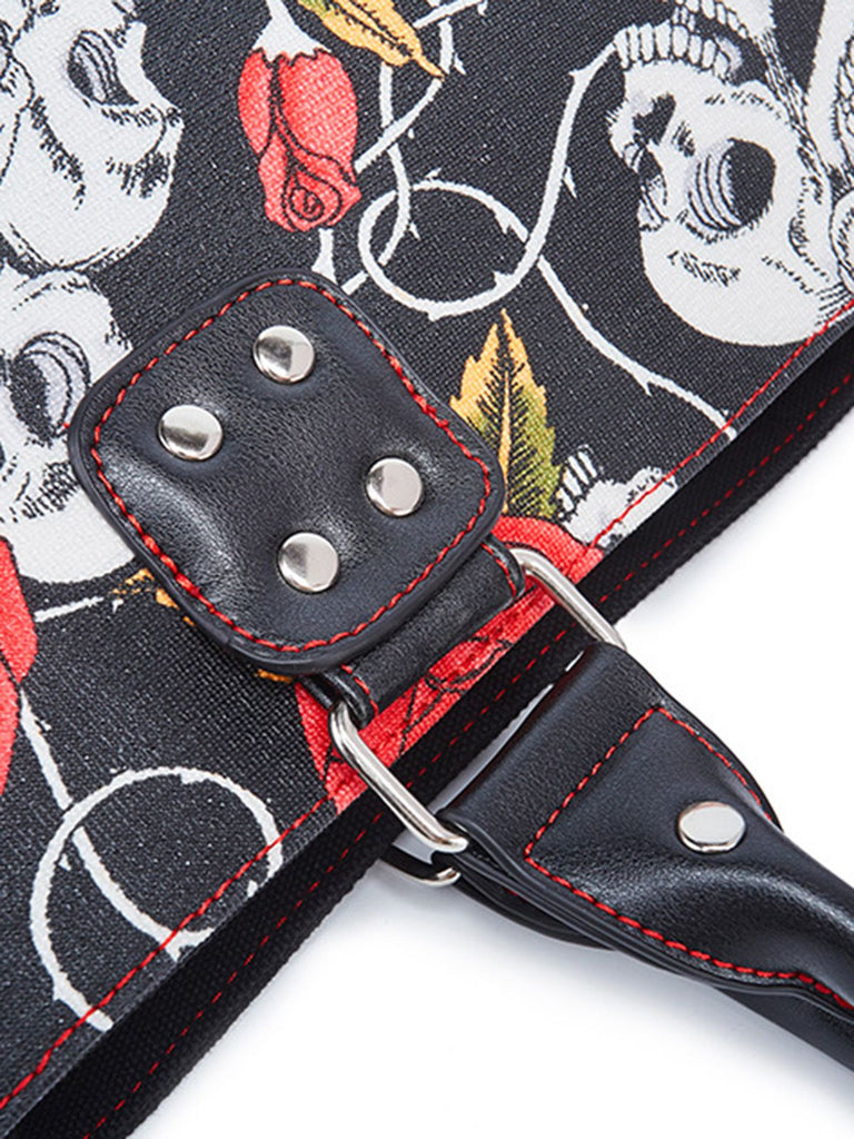 Vintage Punk Skull & Rose Print Handbag