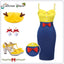 Yellow & Blue 1960s Bow Strap Pencil Dress