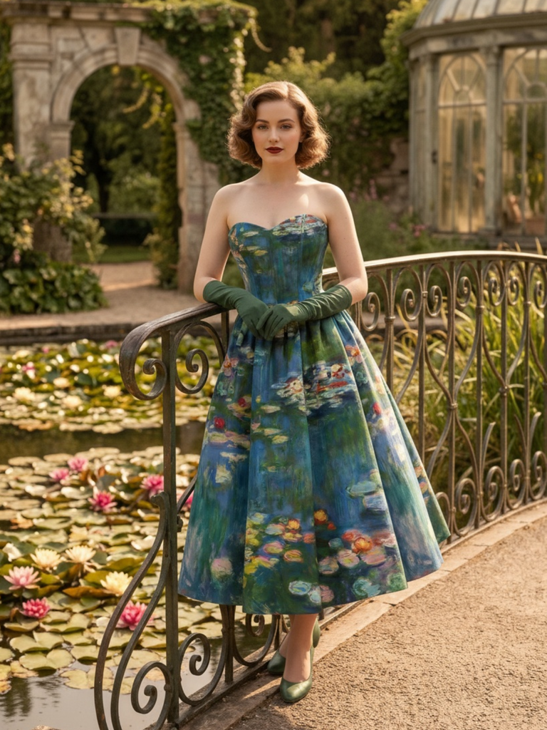 [Pre-Sale] Blue 1950s Water Lily Sweetheart Strapless Dress