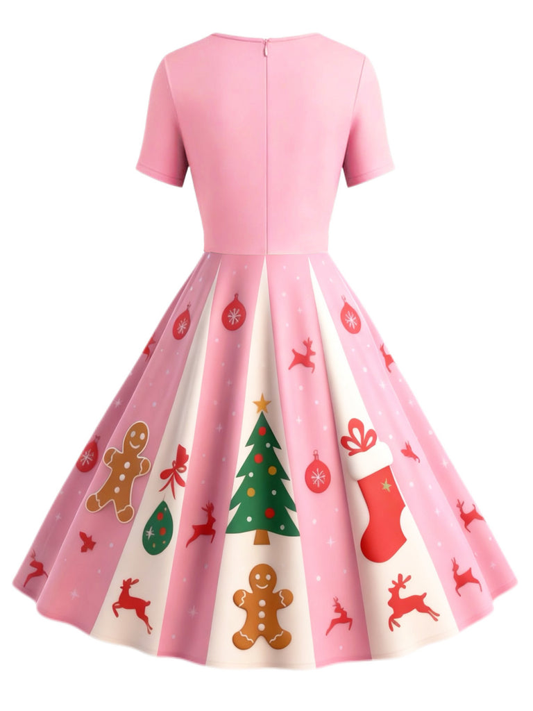 [Pre-Sale] Pink 1950s Christmas Snowflake Swing Dress