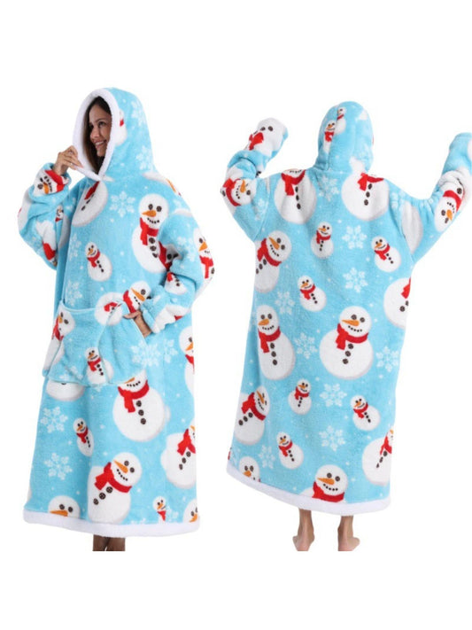 1970s Christmas Snowman Wearable Blanket Hoodie Lougewear