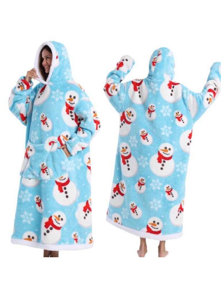 1970s Pumpkin Santas Snowman Blanket Hoodie Lougewear