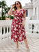 [Plus Size] Red 1940s Floral V-Neck Belted Dress