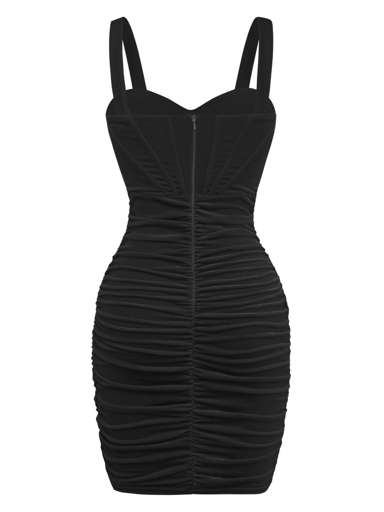 1980s Velvet Corset Ruched Sweetheart Mini Dress