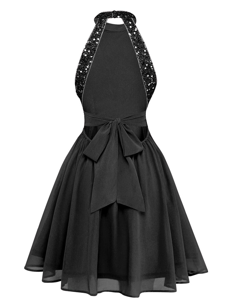 1950s Solid Beaded Sequined Sleeveless Patchwork Dress