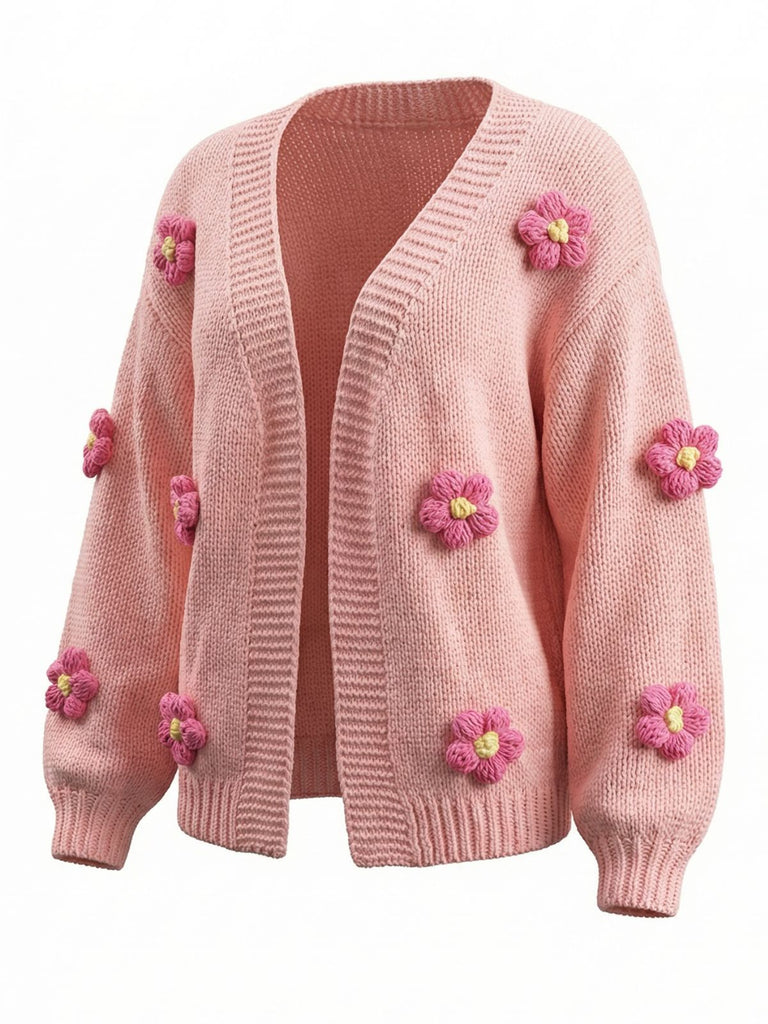 1930s 3D Daisy Long Sleeve Knit Cardigan