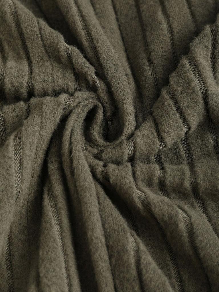 [Plus Size] Green 1940s Knit Layered Long Sleeve Belted Dress