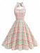 Pale Pink 1950s Plaid Halter Backless Dress