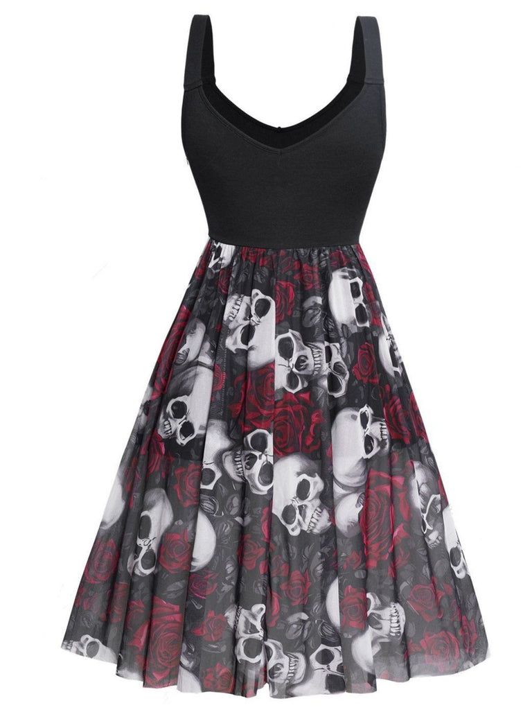 1950s Slip Halloween Skull Rose Dress