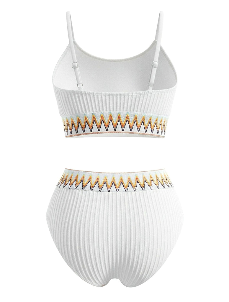 1950s Zigzag Pattern High-waisted Ribbed Bikini